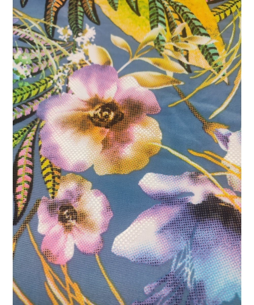 Elastyczna dzianina z wzorem pomarańczowych paproci